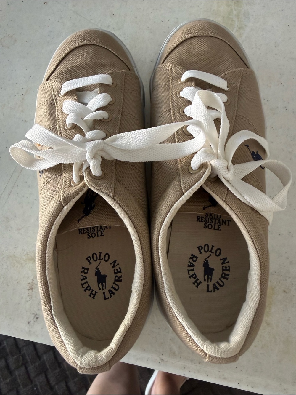 Polo by Ralph Lauren big kids sz 7B Tan Canvas Sneakers with White Laces